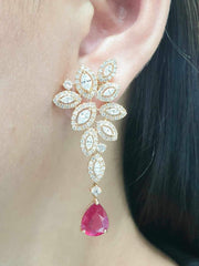 The Ivana Red Ruby Gemstone Cluster Dangling Diamond Earrings 18kt | Editor’s Pick