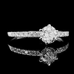 0.50ct D SI1 Round Cut Paved Diamond Engagement Ring 14kt GIA Certified