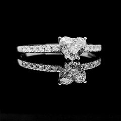 0.50ct D SI2 Heart Cut Paved Diamond Engagement Ring 14kt GIA Certified