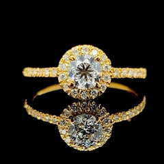 0.50ct D SI1 Round Cut Halo Paved Diamond Engagement Ring 14kt GIA Certified