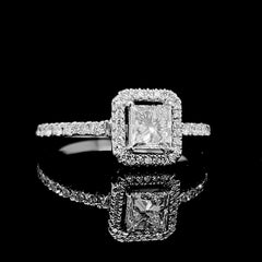 CLR | 0.94cts D SI2 Princess Halo Paved Diamond Ring GIA Certified 14kt