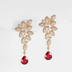 The Ivana Red Ruby Gemstone Cluster Dangling Diamond Earrings 18kt | Editor’s Pick