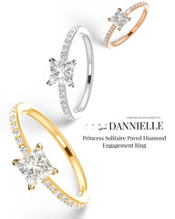 DANNIELLE | Princess Solitaire Paved Diamond Engagement Ring 14kt