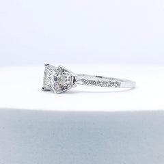 1.60cts I SI2 Princess Cut Paved Diamond Engagement Ring 14kt IGI Certified