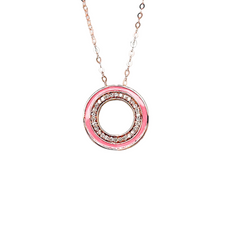 #LVNA2024 | Pink Enamel Round Halo Pink Paved Diamond Necklace 18kt