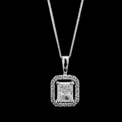 #LVNA2024 | 1.01ct M VS2 Radiant Cut Center Halo Paved  Diamond Pendant Necklace GIA Certified 18kt