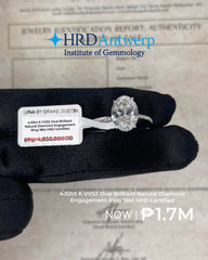 4.02ct K VVS2 Oval Brilliant Natural Diamond Engagement Ring 18kt HRD Certified
