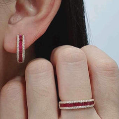#TheSALE | Pink Ruby Gemstones Half Eternity Hoop Diamond Earrings 18kt