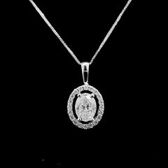 #LVNA2024 | 1.02ct M VS2 Oval Cut Center Halo Paved  Diamond Pendant Necklace GIA Certified 18kt