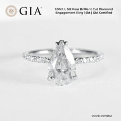 1.00ct L SI2 Pear Brilliant Cut Diamond Engagement Ring 14kt | GIA Certified