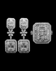 Emerald Drop Baguette Deco Diamond Jewelry Set 14kt