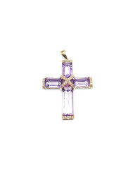 #TheSALE | Golden Amethyst Cross Gemstones Diamond Necklace 14kt