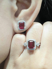CLEARANCE BEST | Emerald Halo Ruby Gemstones Diamond Jewelry Set 14kt