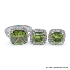 #TheSALE | Cushion Green Peridot Gemstones Diamond Jewelry Set 14kt