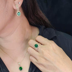 #TheSALE | Oval Emerald Gemstone Diamond Jewelry Set 14kt
