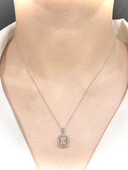 #LVNA2024 | 1.20ct M VS2 Radiant Cut Center Halo Paved  Diamond Pendant Necklace GIA Certified 18kt