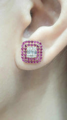 CLEARANCE BEST | Ruby Gemstones Paved Diamond Earrings 14kt