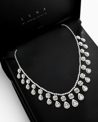#LVNA2024 | Emerald Pear Station Drop Eternity Statement Diamond Necklace 14kt
