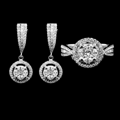 CLEARANCE BEST | Round Invisible Setting Dangling Diamond Jewelry Set 14kt
