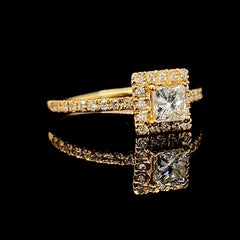 0.83cts F VS1 Princess Cut Halo Paved Diamond Engagement Ring 14kt