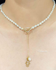 HOPE “Hamsa” LVNA Signatures Eternity Pearl & Gold Drop Necklace