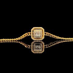 Golden Unisex Square Halo Solid Chain Bracelet 18kt