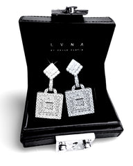 #LVNA2024 | Square Invisible Setting Princess Paved Dangling Diamond Earrings 18kt