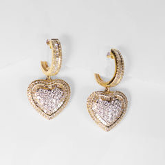 Golden Heart Baguette Dangling Diamond Earrings 14kt