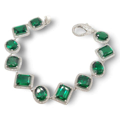 #TheSALE Cluster Shape Green Emerald Gemstones Diamond Bracelet 14kt
