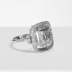 Baguette Halo Paved Diamond Ring 14kt