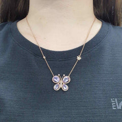 #TheSALE | Rose Butterfly Amethyst Gemstones Diamond Necklace 14kt