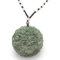 THE VAULT | Premium Natural Hand Carved Jadeite Necklace with Myanmar Jade Beaded Long Drop Necklace