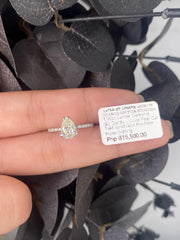 1.18cts L SI2 Pear Cut Paved Diamond Engagement Ring 14kt GIA Certified