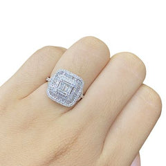 Baguette Halo Paved Diamond Ring 14kt