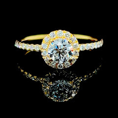 0.50ct D SI1 Round Cut Halo Paved Diamond Engagement Ring 14kt GIA Certified