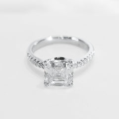 2.62ct I SI2 Square Emerald Cut Paved Diamond Engagement Ring 18kt IGI Certified
