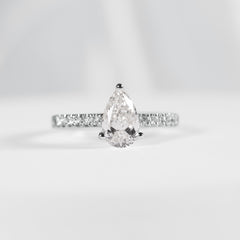 1.18cts L SI2 Pear Cut Paved Diamond Engagement Ring 14kt GIA Certified