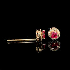 Rose Ruby Gemstones Stud Diamond Earrings 18kt