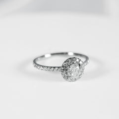 CLR | 0.66cts J SI1 Round Center Paved Diamond Engagement Ring 14kt