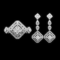 CLEARANCE BEST | Invisible Setting Princess Halo Paved Dangling Diamond Jewelry Set 14kt