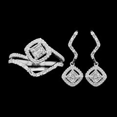 CLEARANCE BEST | Square Crossover Dangling Creolle Diamond Jewelry Set 14kt