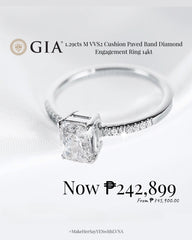 1.29cts M VVS2 Cushion Paved Band Diamond Engagement Ring 14kt GIA Certified