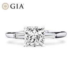 LUNA | 0.70cts D Colorless Princess Brilliant Baguette Paved Diamond Engagement Ring 18kt GIA CERTIFIED