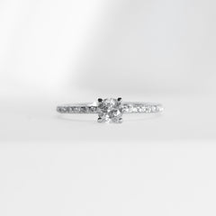 0.48ct I SI2 Round Paved Solitaire Natural Diamond Engagement Ring 14kt