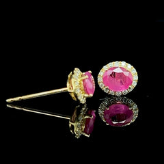 Oval Pink Ruby Gemstones Diamond Earrings 18kt #BuyNow