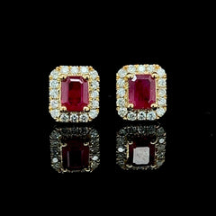 Golden Emerald Ruby Gemstones Diamond Earrings 18kt