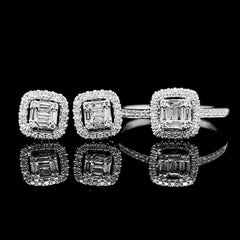 CLEARANCE BEST | Classic Cushion Stud Paved Diamond Jewelry Set 14kt