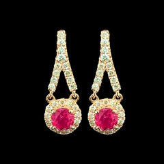 Rose Red Ruby Dangling Diamond Earrings 18kt #BuyNow