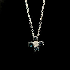 Floral Blue Sapphire Diamond Necklace 18kt