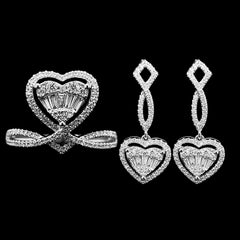 CLEARANCE BEST | Heart Crown Paved Dangling Diamond Jewelry Set 14kt